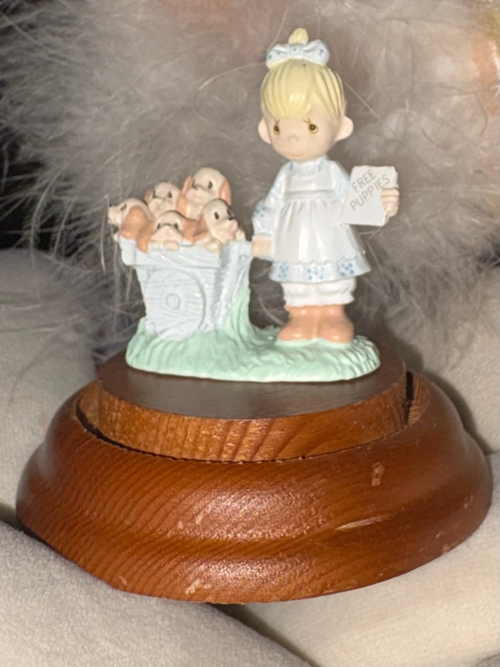 Enesco Vintage Pewter Mini Girl With Puppies And Base